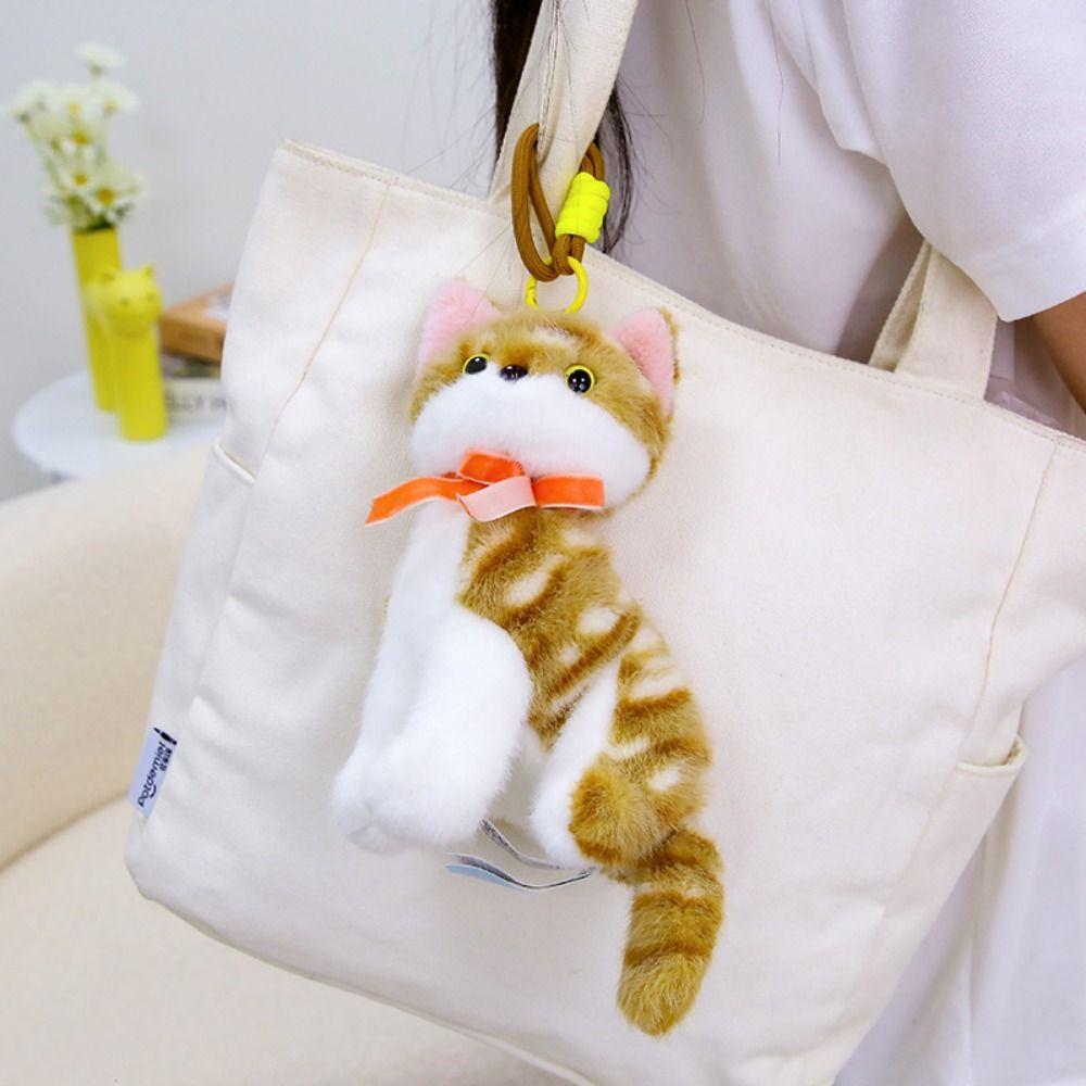 PP Cotton Small Cat Plush Keychain Lifelike Simulated Cat Plush Doll Cat Plush Bag Pendant  Friend