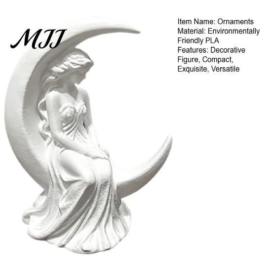 Delicate Textured Figurine Moon Goddess Fairy Figurine, Matte White Sculpture, 3D Printed PLA Bookshelf Ornaments Winged Statue, Mystical Fantasy Home