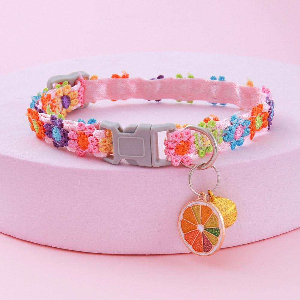 Adjustable Rainbow Lace Flower Cat Collar With Pendant Lace Pet Collar Suitable For Small Cats and Dogs Cat Collar With Bell