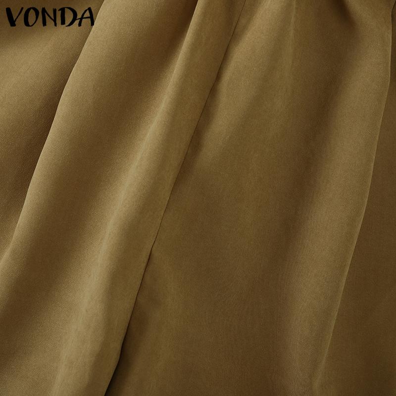 VONDA Summer Women Elastic High Waist Solid Color Casual Loose Shorts Mini Pants