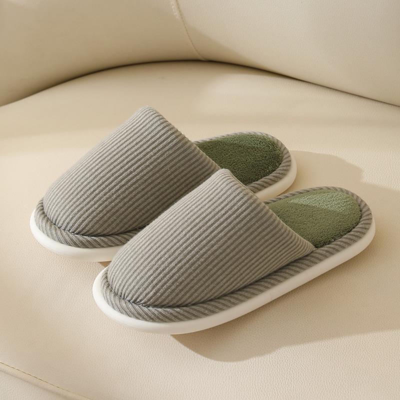 New Household Slippers Home Non-slip Flat Bottom Couple Simple Autumn and Winter Warm Cotton Slippers Men