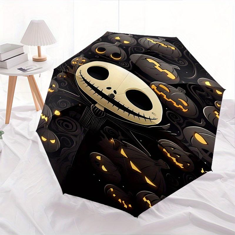 1 Auto Open Jack Skellington, Halloween Themed Colorful 8 rib Portable Umbrella for Men and Women, A Compact Commuting Companion Suitable fo