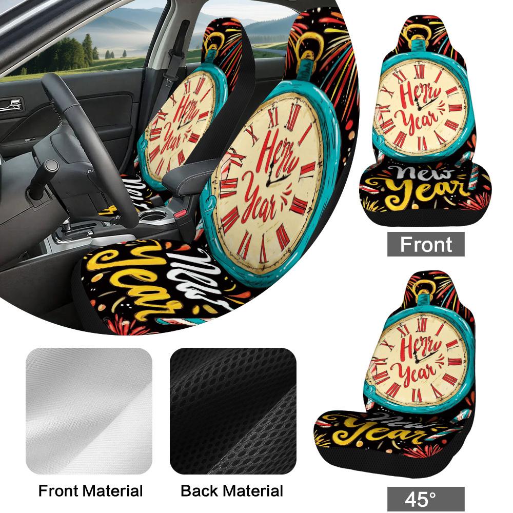 2pcs New Year Celebration Vintage Clock Pattern Car Seat Covers | Comfortable, Easy To Install, Universal Fit For Sedan And SUV