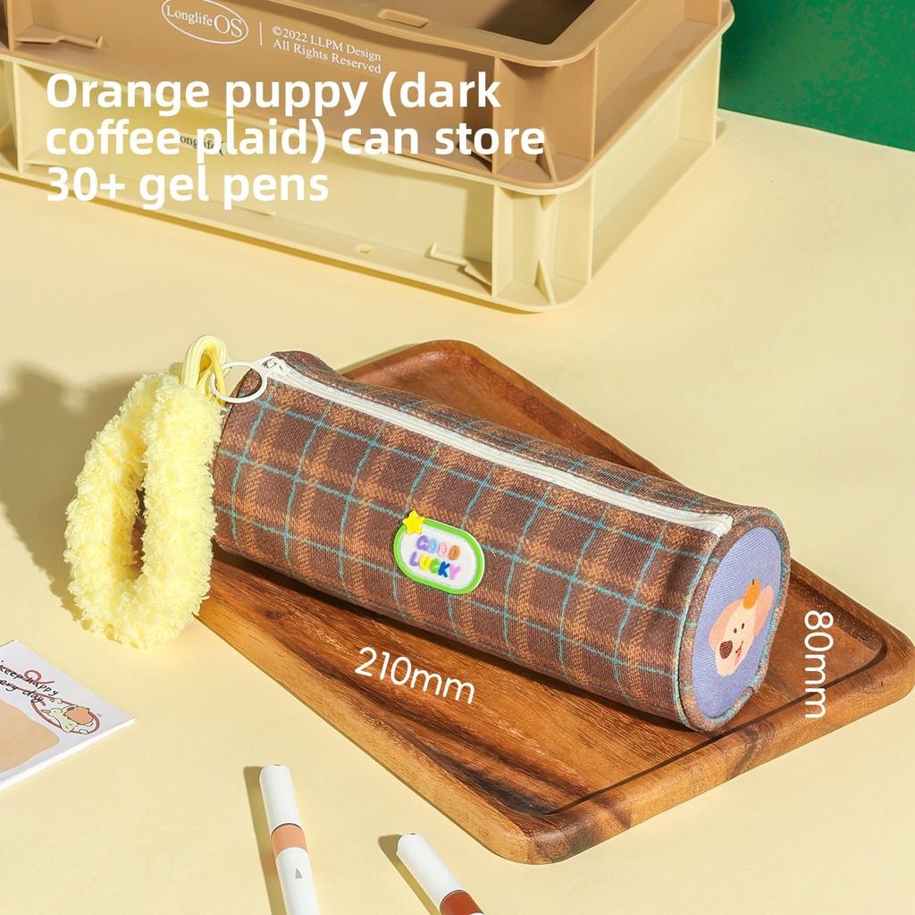 Cute Plush Handbag Stripe Cylindrical Pencil Case With Color Block Pattern For School Supplies