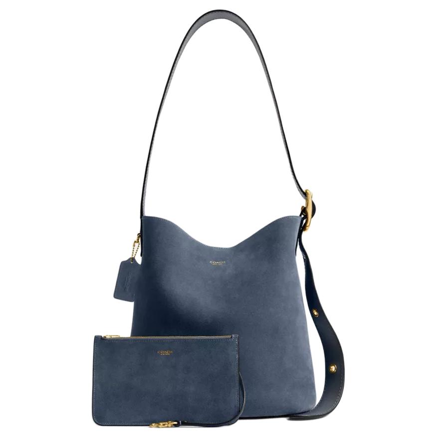 Coach Bleecker 28 Removable Zipper Bag Suede Leather Shoulder Bag Large Women shoulder bag Denim-Blue CCC24-B4LD