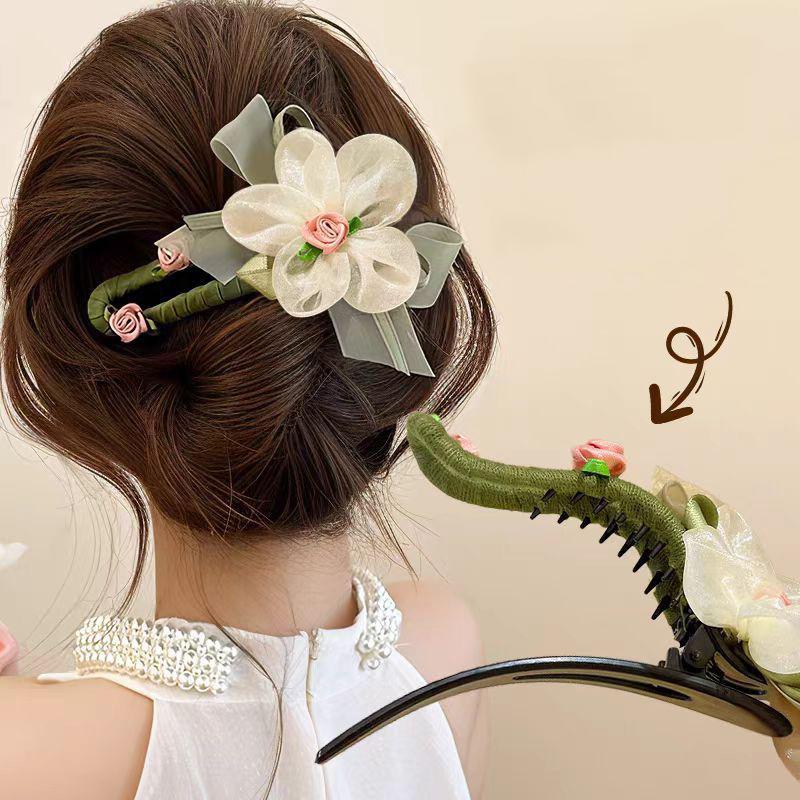 1 piece of hair accessory vintage claw clip romantic fabric flower exquisite high-end grip clip 11.5*6cm