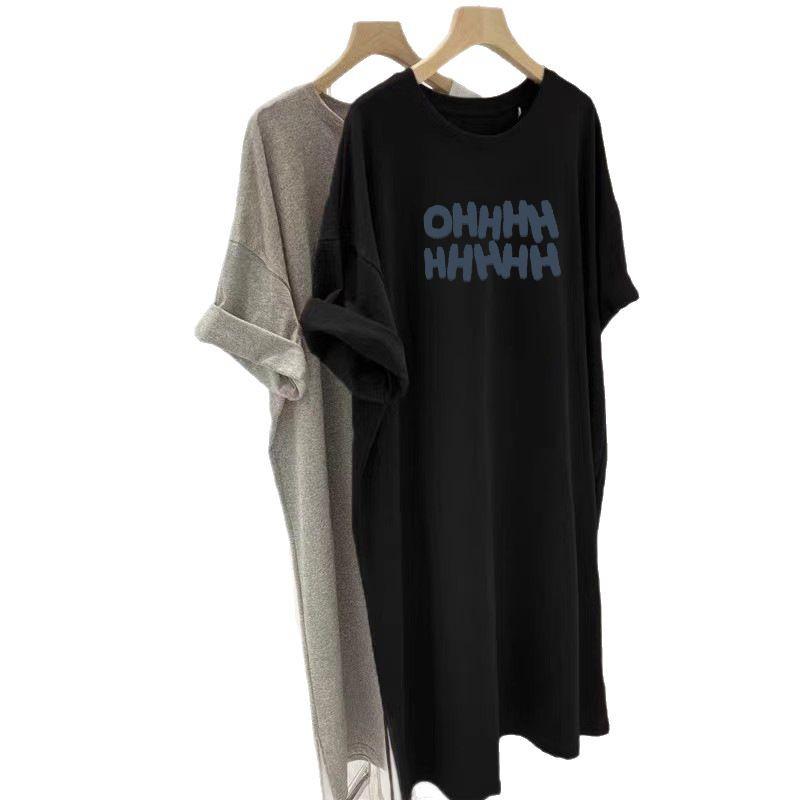 Plus Size Loose-Fit Short-Sleeve Print T-Shirt Dress, Over-the-Knee Nightgown