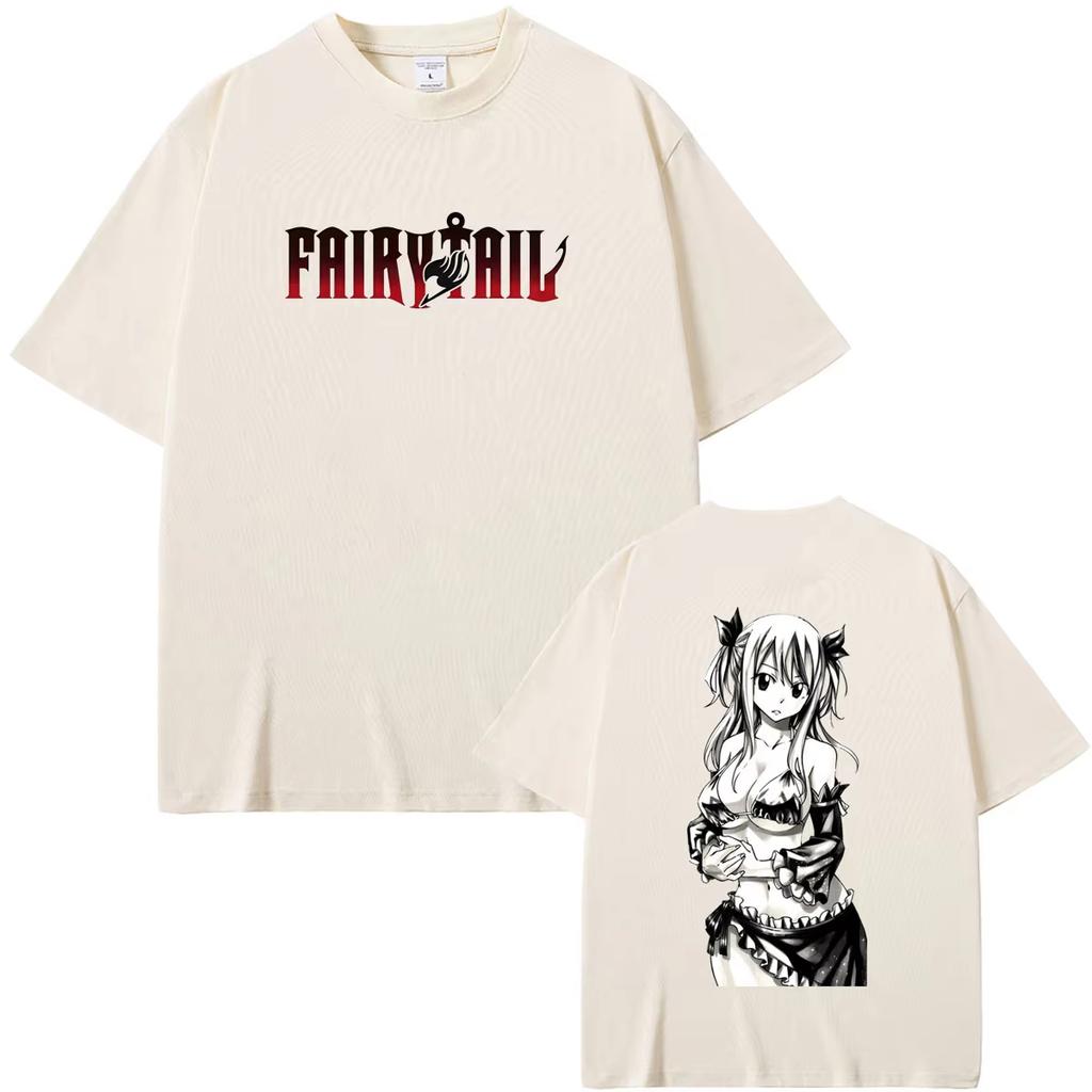 Hot‑Sale Anime Fairy Tail Lucy Heartfilia Double‑Sided Graphic Print Unisex Fashion Casual Men's Loose Streetwear Short‑Sleeve T-shirt