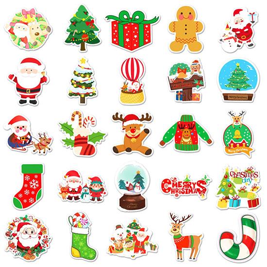 50pcs Christmas Stickers, Waterproof, Self Adhesive, for Water Bottles, Ipad, Skateboard, Luggage, Phone