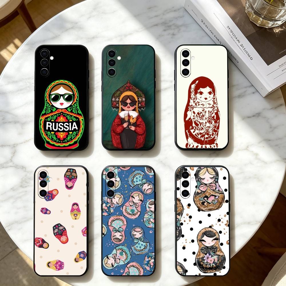 Adorable R-Russian Folk Art Doll Phone Case Black Silicone Soft For Samsung Galaxy A73,A72,A71,A70,A53,A52,A51