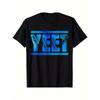 Yeet Men's Vintage Graphic T-Shirt - 100% Cotton Black Tee with Bold Blue 'YEET' Lettering & Tropical Palm Leaf Design, Loose Fit Breathable Short