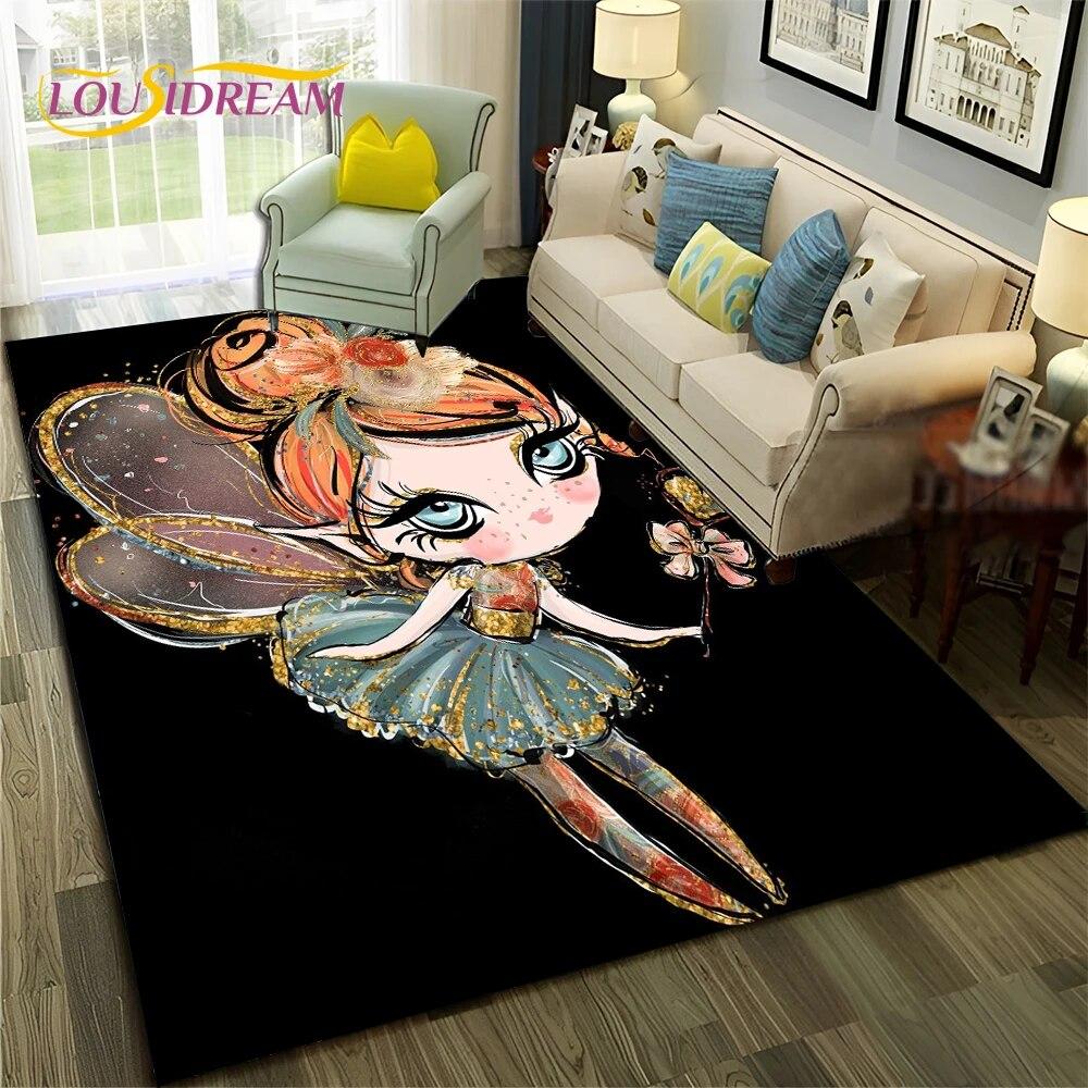 Cartoon Ballerina Fairy Cute Ballet Girl Carpet Rug for Home Living Room Bedroom Sofa Doormat Decor,Child Non-slip Floor Mat