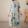 Navava Retro Art Printing Short Sleeve Round Neck Dress No906