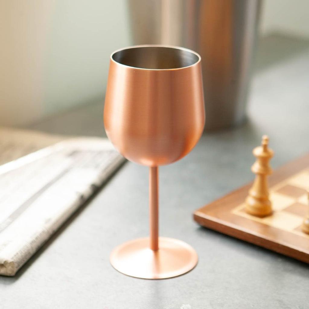 Dulton Wine Stainless Steel and Matte Timeless and Expressive Wine Height Diameter Glass, Copper, Placeless, Glass, 180mm, 74mm, Capacity 350ml,
