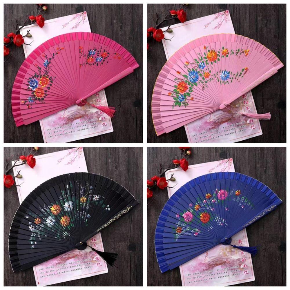 Wooden Dance Fan Double Sided Hand Painted Fan Elegant Folding Fan Performances
