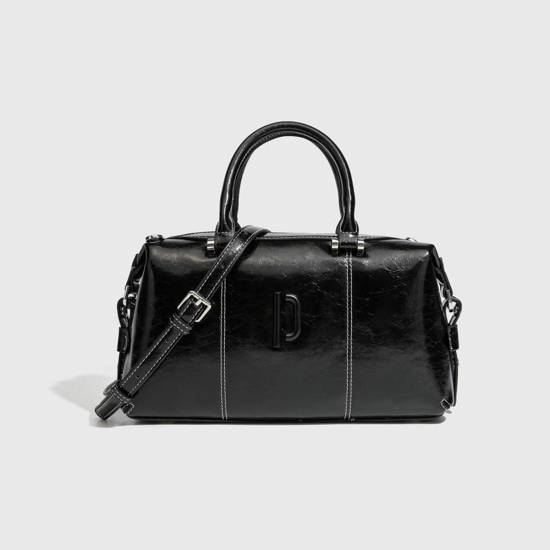 New Vegetable Tanned Leather Clown Bowling Bag Oil Wax Long-handled Armpit Commuting One-shoulder Stick Boston 29x9x18