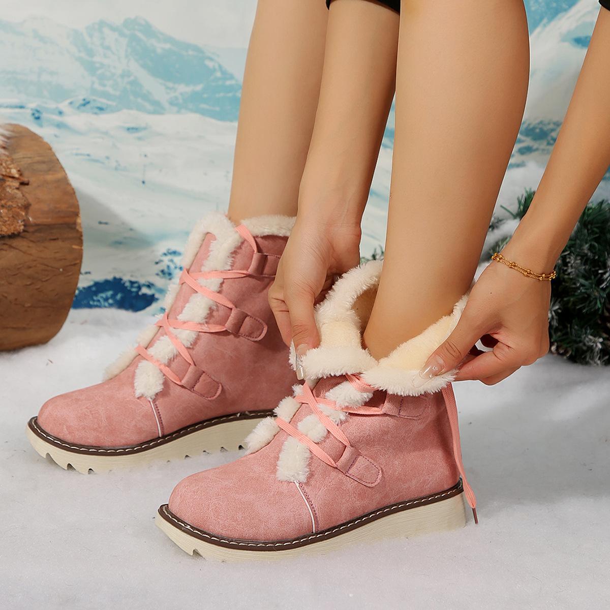 

Большие размеры зимних сапог для женщин на осень-зиму с толстым флисом и шнуровкой для тепла взрывные хлопковые сапоги 36-43 43 розовый