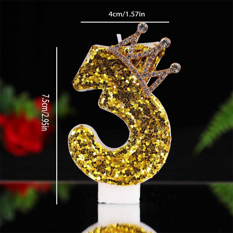 Large Gold 3D Digital Birthday Candle Crown Style Long Burning for Retirement Celebration Party Cake Decor
