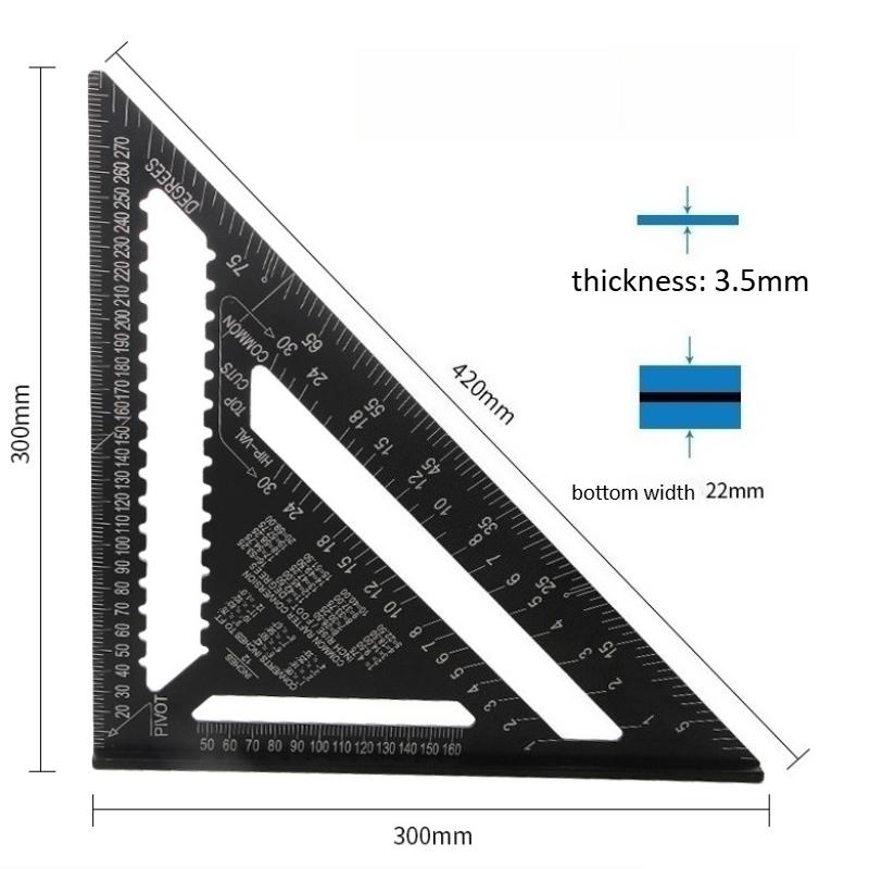 7/12 Inch Aluminum Alloy Triangle Ruler Speed Metric Square Angle Protractor Measuring Tool for Construction Framing