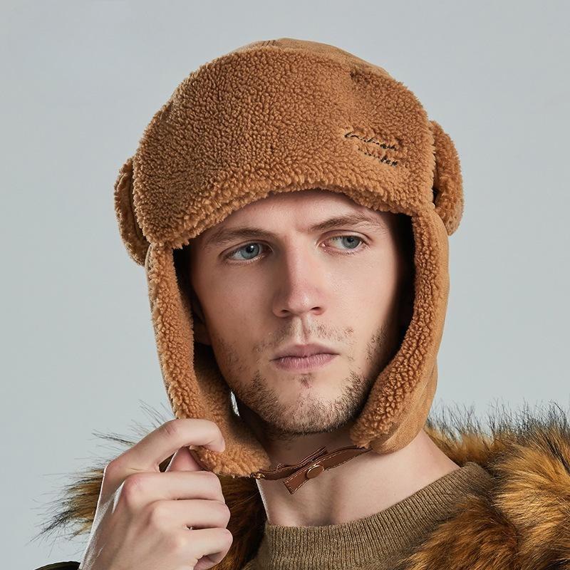 Hat Korean version men's splicing lamb wool thickened Lei Feng hat winter skiing windproof warm hat women