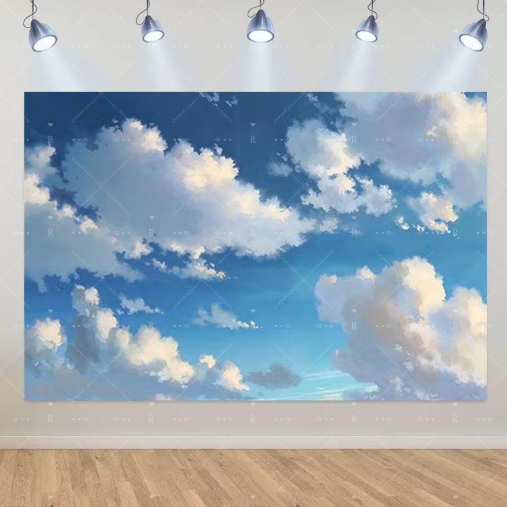 Blue Sky White Cloud Background Natural Landscape Home Party Decoration Backdrop Portrait Photography Banner Baby Shower Props
