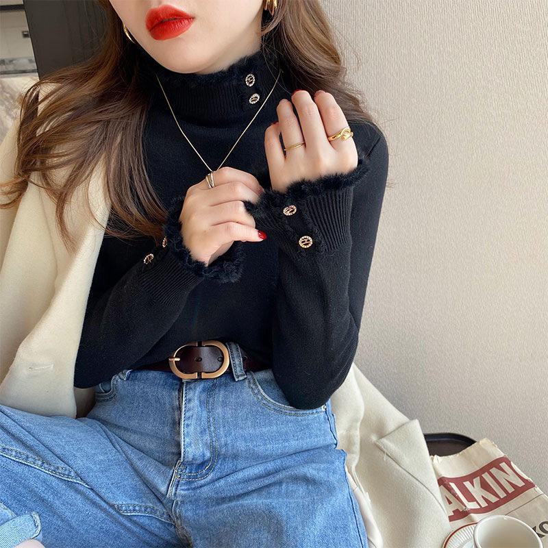 Women's One-Piece Fleece Sweater, Warm 2024 Autumn/Winter Design, Fashionable Thick Half-High Collar Base Layer Top.