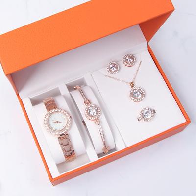 1/5PCS/Set Silver Women Watch Simple Scale Diamond Dial Quartz Wristwatch Alloy Strap Watch Casual Jewelry Set Gift for Mom