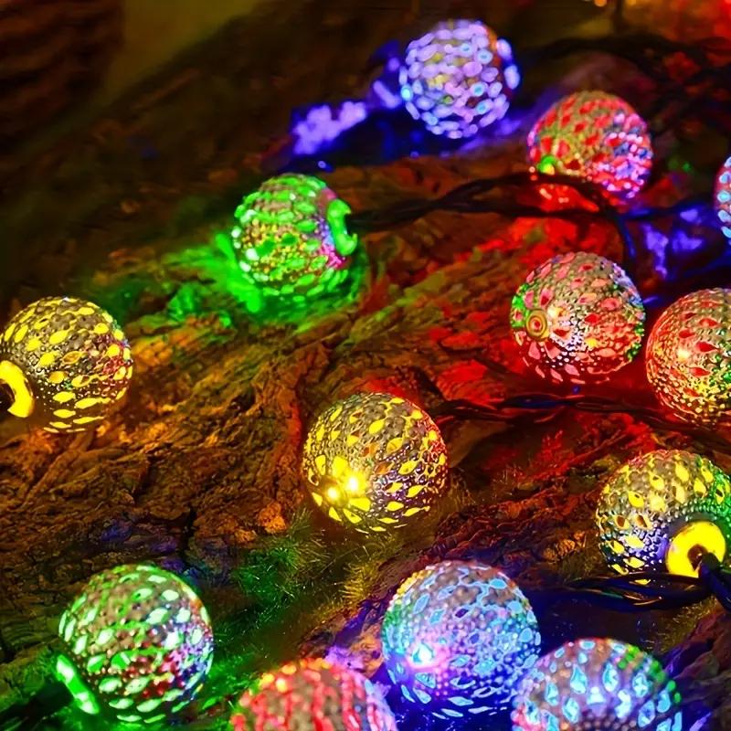 1pc Solar Moroccan Ball Fairy Lights Hollow Ball String Light with 8 Lighting Modes For Home Outdoor Garden Patio Festival Decor