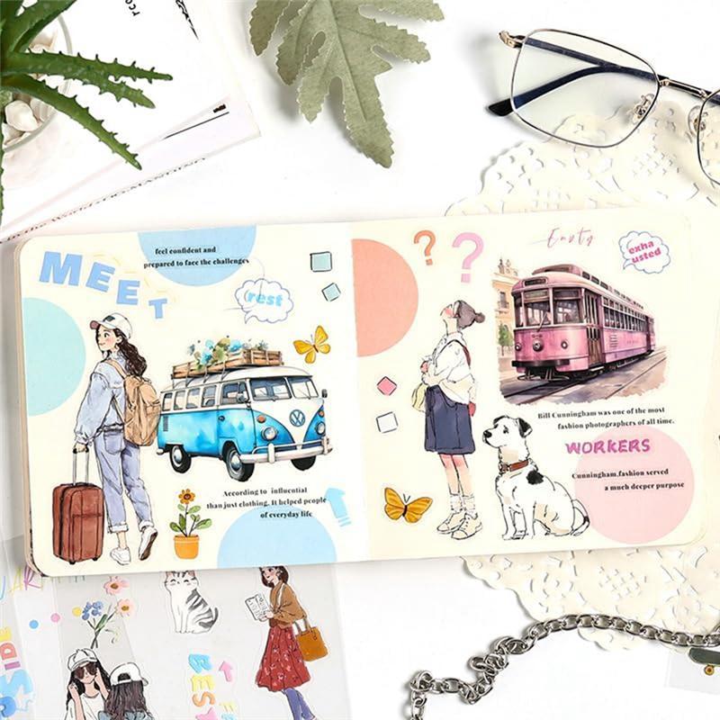 M-Modern-Women Journal Sticker Book PET People Stickers For Journaling Scrapbooking Junk Journal Supplies Romantic Travel
