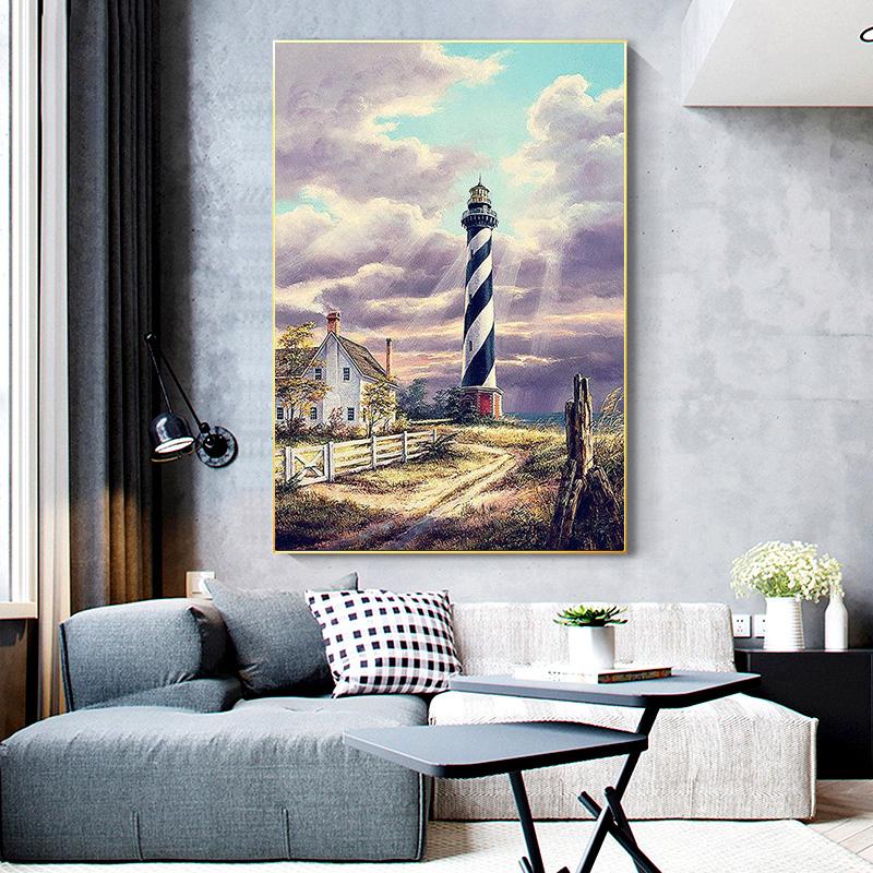 RUOPOTY Paint By Numbers Tower Landscape Wall Art Unique Gift Acrylic Home Decor Hand Painted Coloring Seaside For Living Room
