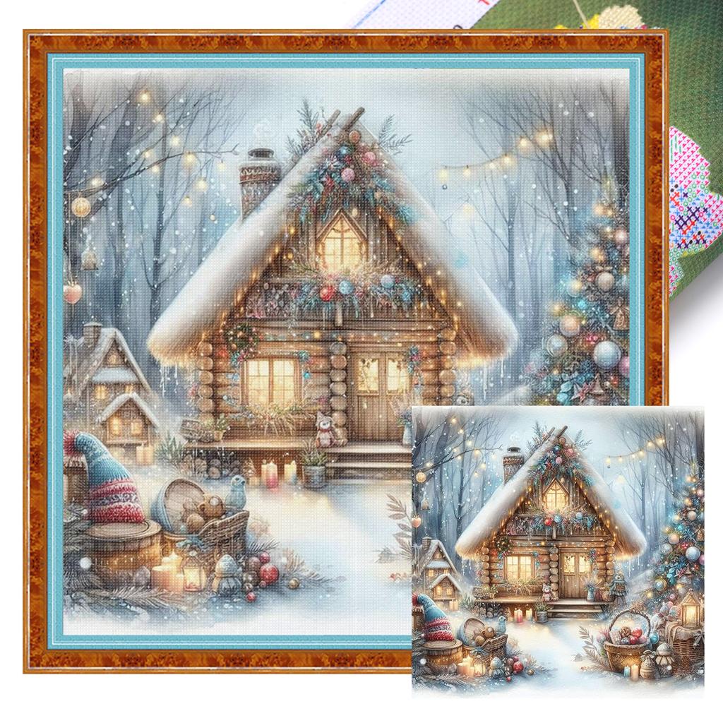 Christmas House Printed Cross Stitch Kit 45x45cm DIY 11CT Embroidery Craft Set