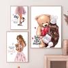 Nordic Prints Art Canvas Painting Wall Pictures for Living Room Decor, Teddy Bear, Rose Flower, Fashion Dress, Girl, Dog