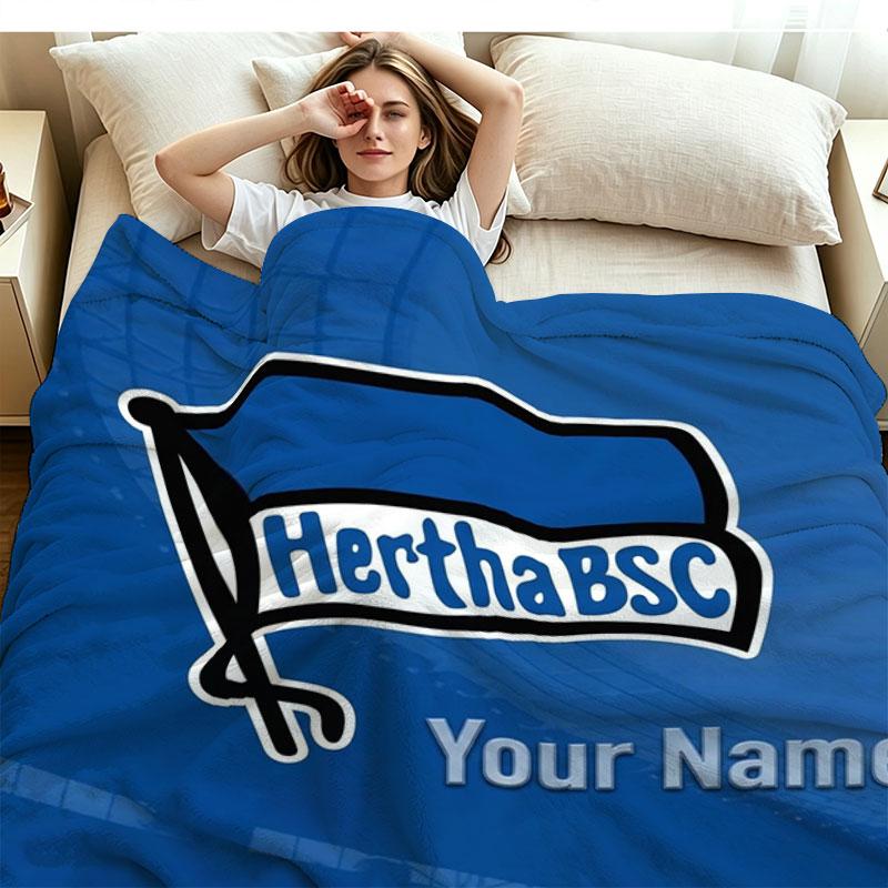 1PC Hertha BSC Custom Name Patterned Flannel Blanket Suitable For All Seasons for Home Decor Warmth and Comfort Gifts Holiday Present