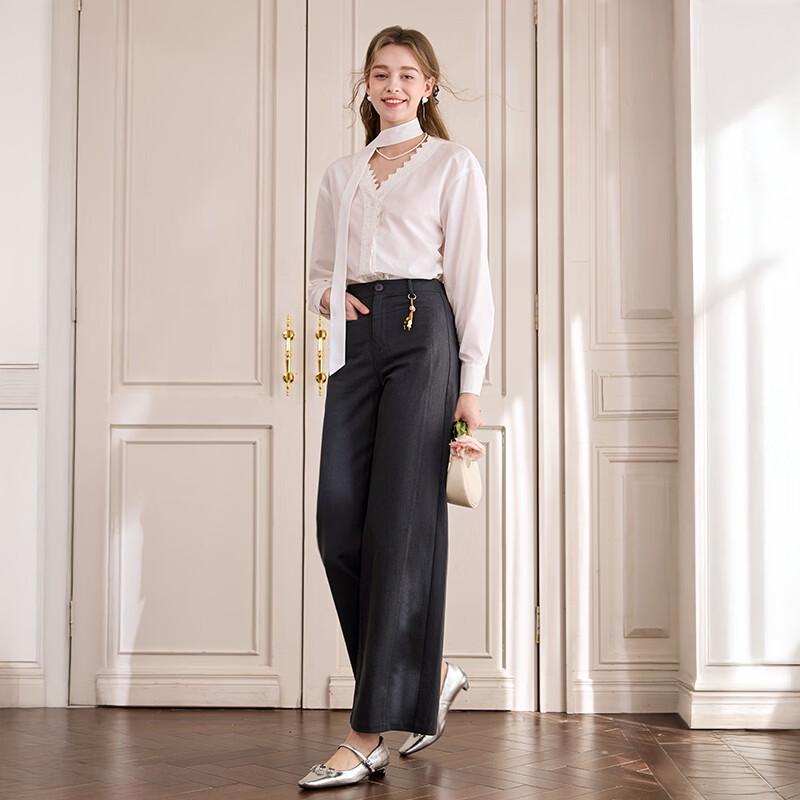 Women's Lyocell-Cotton Blend Wide-Leg Suit Trousers