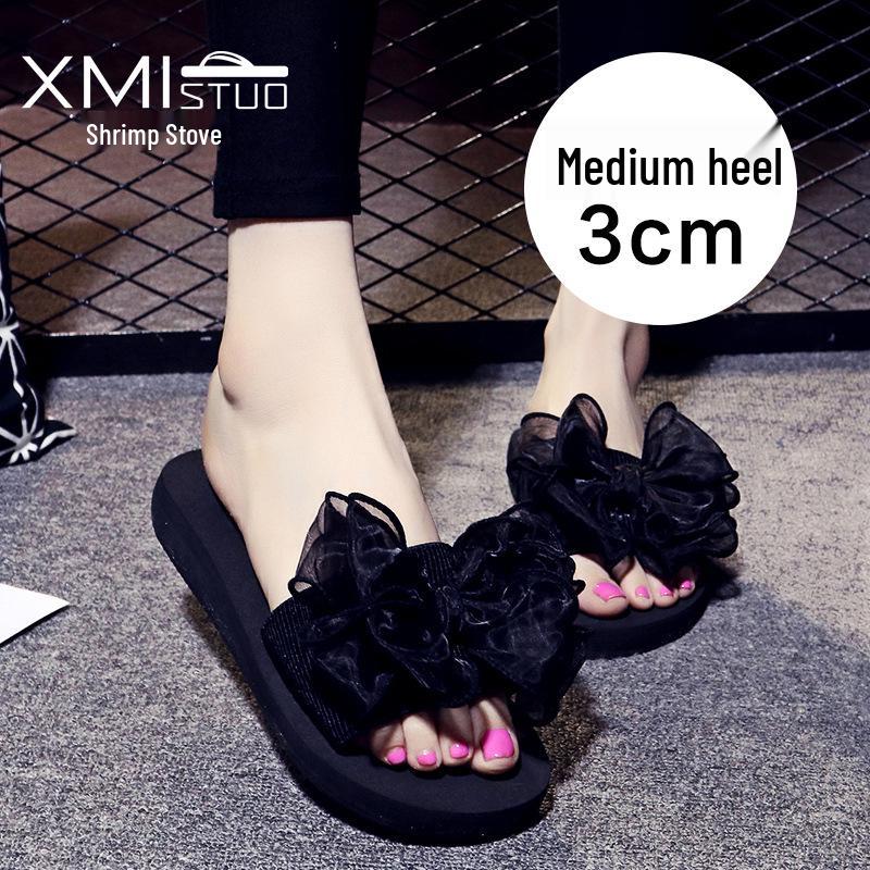 

Женские летние шлепанцы на танкетке с дизайном бабочки и цветка - Нескользящая толстая подошва, пляжные сандалии 34