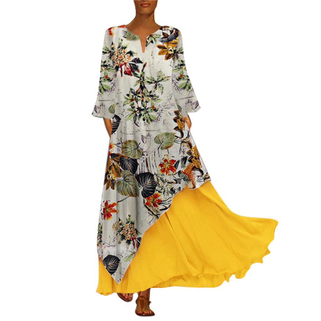 

(SU)Женское винтажное платье с длинными рукавами и цветочным принтом больших размеров, с V-образным вырезом