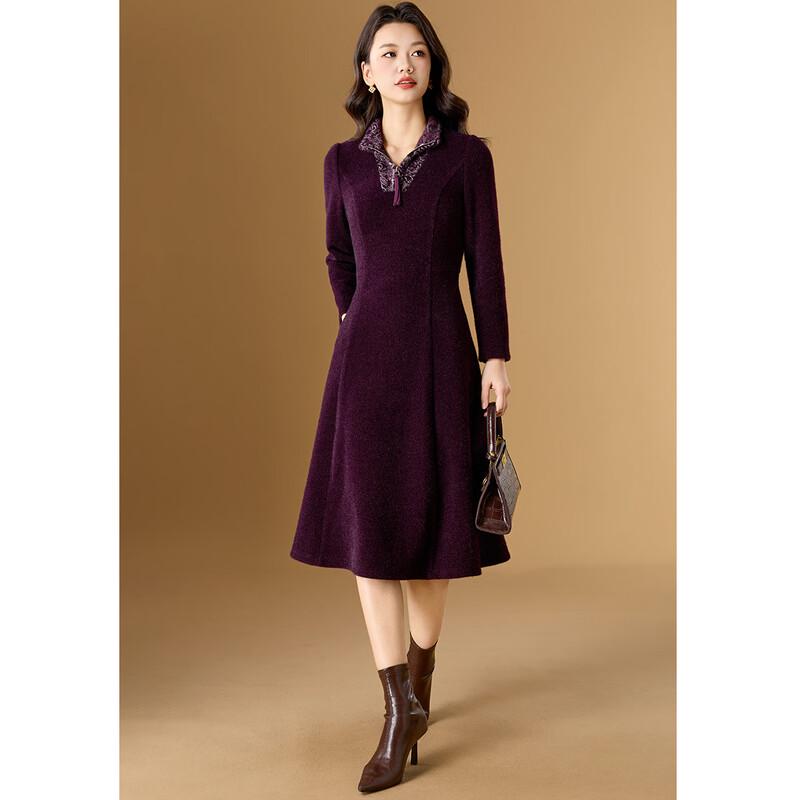 Elegant Faux Mink Velvet Pleated A-Line Dress
