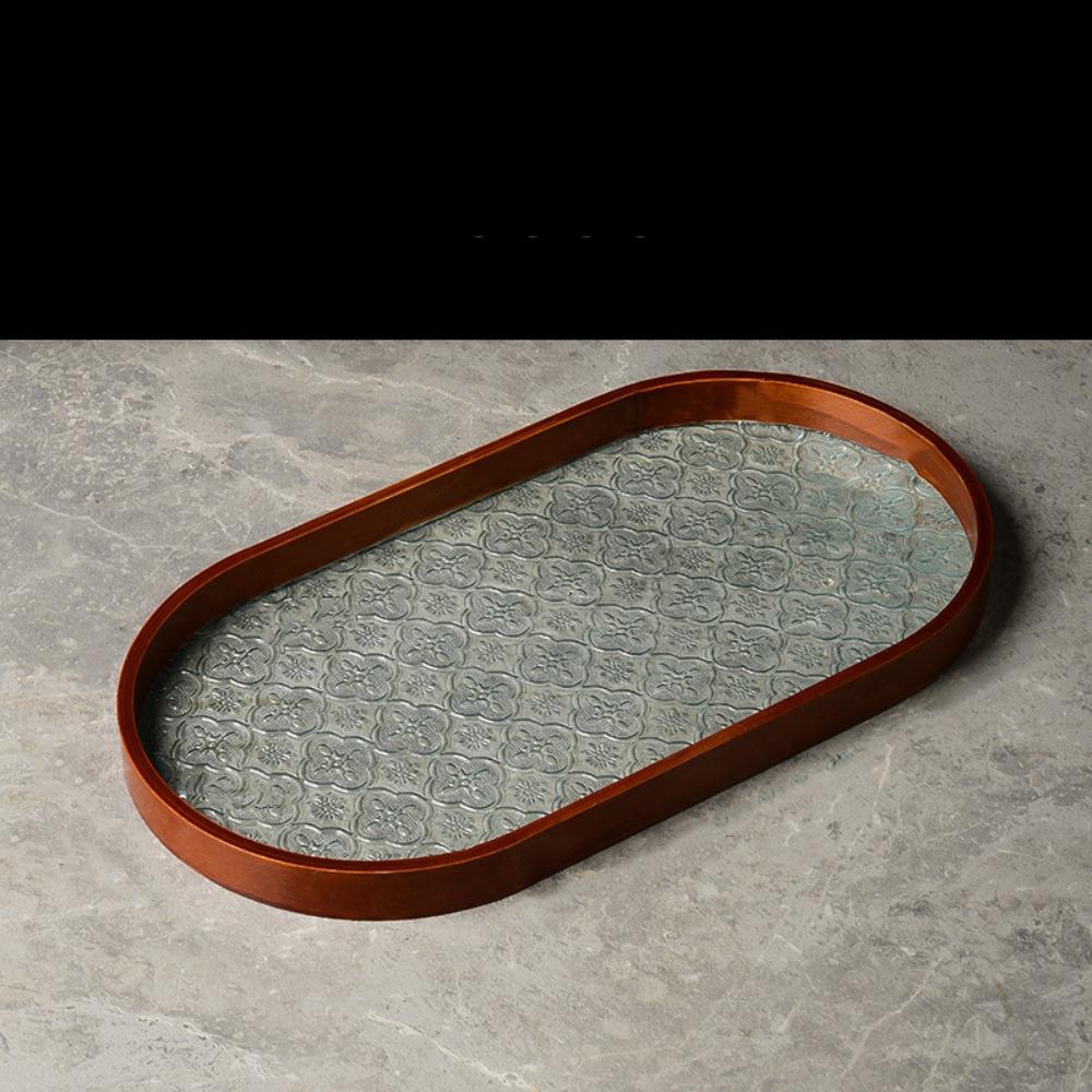 Simple Begonia Embossed Glass Tray Wooden Storage Display Plates Multi-Function Tea Tray  Desk