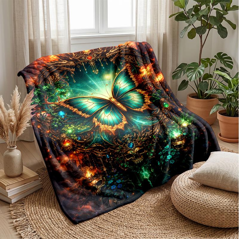 Mystic Butterfly Night Theme blanket Lightweight Warm Flannel Blanket Decorative Throw Blanket for Home Decoration