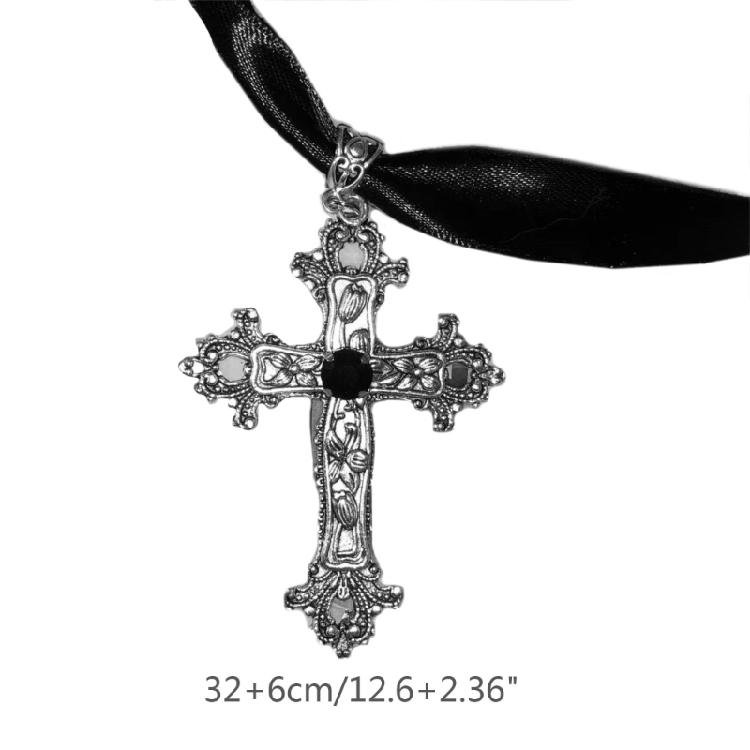 European and American Hip-hop Cross-shape Ribbon Necklace Punk Clavicle Chain