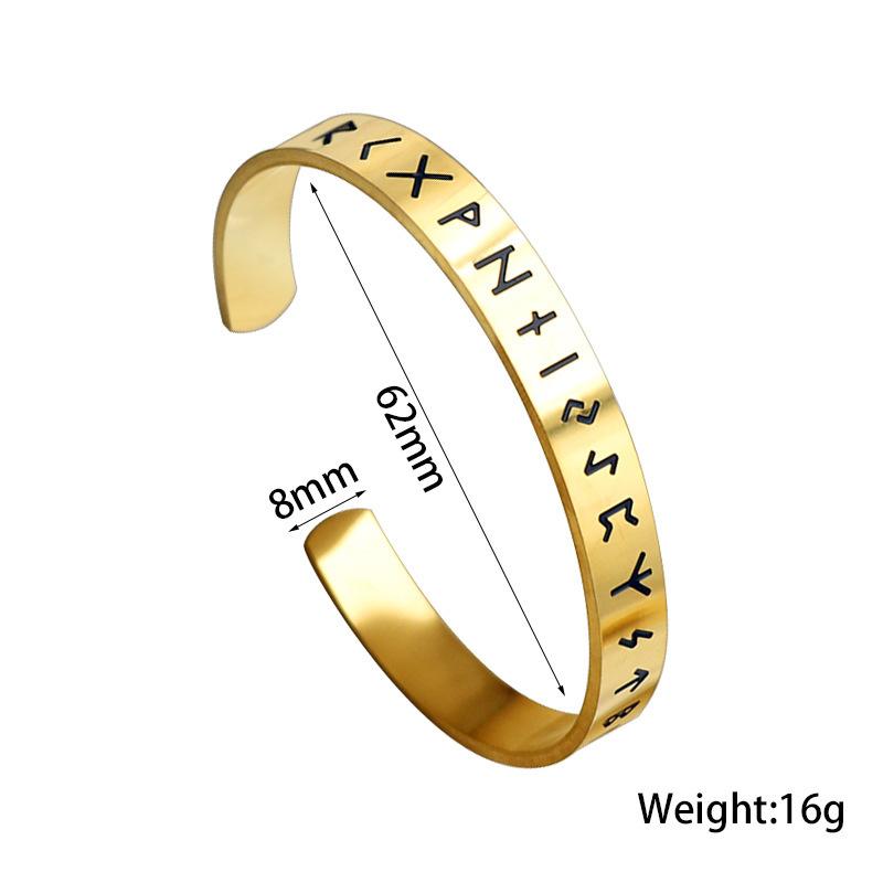 Viking Style C-Shaped Open Bangle Stainless Steel Titanium Gold Bracelet For Men