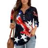 3/4 Length Sleeve Womens Tops Print Vintage Fashion Casual Loose With V Neck Plus Size Shirts Independence Day