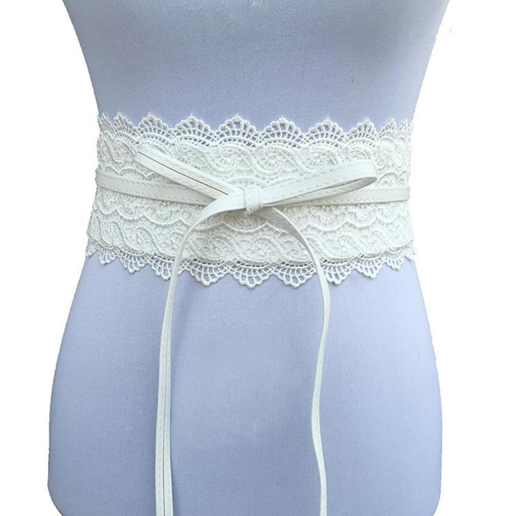 Fashion Women Dress Bowknot Faux Leather Lace Wide Decor Belt Girdle Waist Band EMA