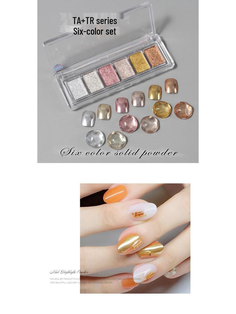 Solid Magic Mirror Powder: 6-Color Nail Salon Bright Eyeshadow Palette - Mermaid Fairy Aurora Outlining Powder