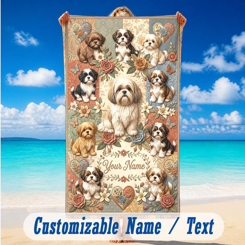Floral Garden Theme Beach Towel Personalized Custom Name & Text Soft Quick Dry Beach Towel for Swimming Travel