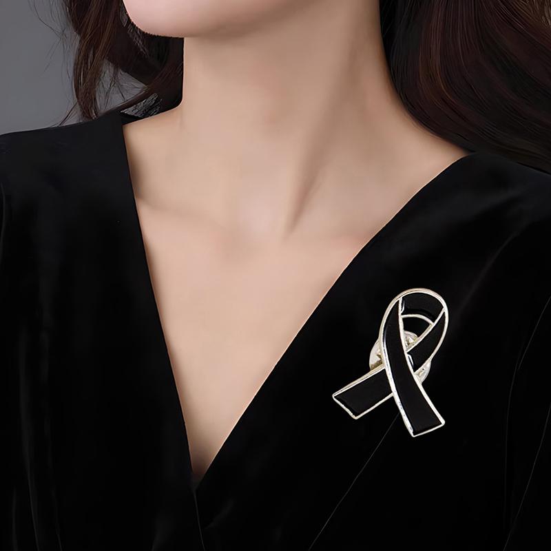 1/5/10Pcs Black White Ribbon Pin Badge Brooch Funerals Memorial Pin Enamel Black Ribbon Badge Mourning Badge Funeral Pin Brooch