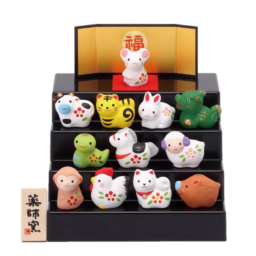 Yakushi Kiln 2025 Zodiac Year of the Snake, Nishiki-sai, Good Luck, Zodiac Tiered Display
