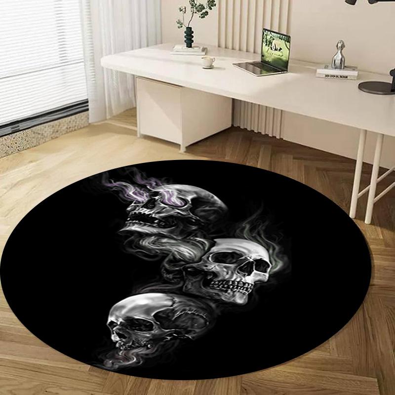 Skull Gothic  Circular Rug Office Decorative Carpet For Living Room Bedroom Door Mat Floor Rug Computer Chair Area Rug Viking Theme Decor
