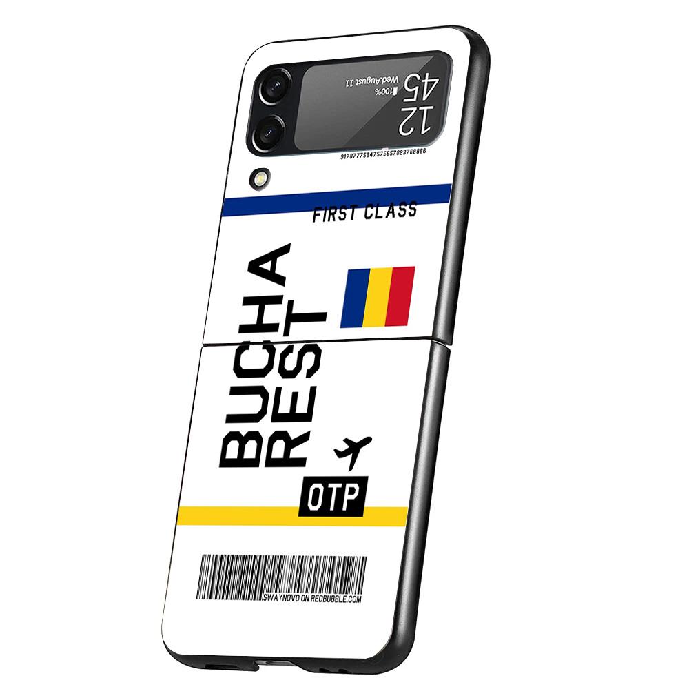 Travel Ticket Label Cover Phone Case For Samsung Galaxy Z Flip 7 6 5 4 3 5G Flip7 Flip6 Flip5 Flip4 Flip3 Black Fundas Shell Gal