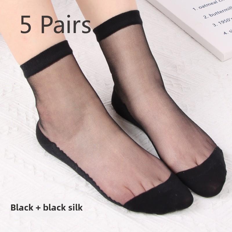 5 Pairs of Women's Summer New Solid Color Crystal Socks